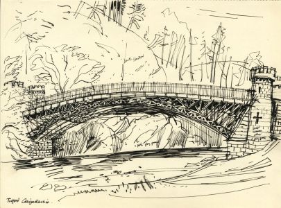 Paul Sharp - Mid 20th Century Pen and Ink Drawing, Craigellachie Bridge