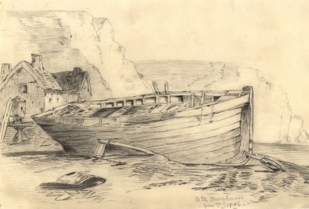 B. M. Kingham - Late 19th Century Charcoal Drawing, Abandoned Boat
