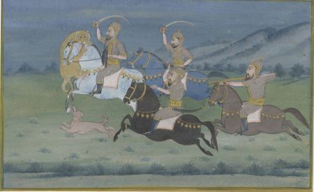 Mughal Early 20th Century Gouache - Hunting Scene