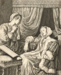 Pieter de Mare - Dutch 18th Century Etching, Interior with Two Figures.