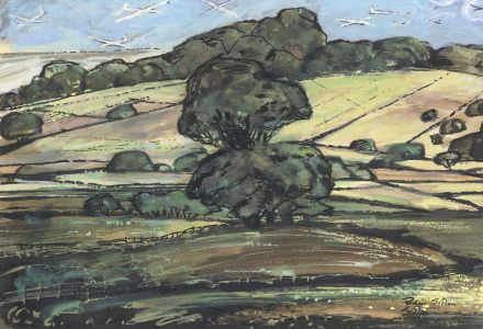 Richard Harding Seddon PRWS - Contemporary Gouache, Landscape with Airplanes