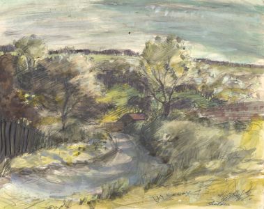 Richard Harding Seddon PRWS - 1976 Gouache, Country Lane Near Stanstead