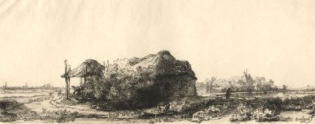 After Rembrandt - Early 20th Century Etching, Landscape with Cottage and Haybale