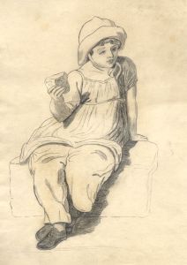 Mid 19th Century Graphite Drawing - Seated Girl 