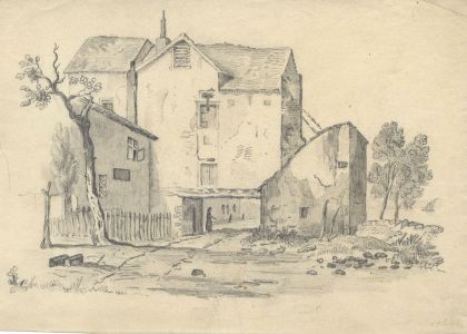 Mid 19th Century Graphite Drawing - House View