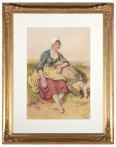 William Lucas (1840-1895) - 1878 Watercolour, Woman with a Basket of Game