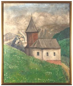W.P - Framed Mid 20th Century Oil, Chateau in the Mountains