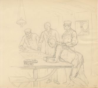 Harry B. Tansley - Late 19th Century Graphite Drawing, Discussing Strategy