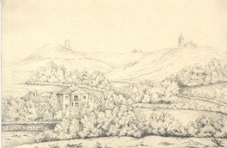 H.S. Clinton - Early 19th Century Graphite Drawing, Buildings in a Landscape