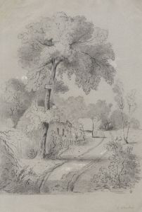 H.S. Clinton - Early 19th Century Charcoal Drawing, Country Path