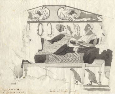 1870 Pen and Ink Drawing - Hathor Gifting Necklace Fresco Design