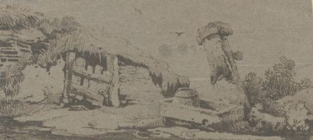 Samuel Gillespie Prout  - Mid 19th Century Pen and Ink Drawing, Shack and Well