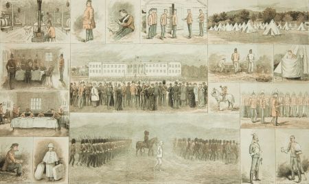 After E.K. Johnson RWS - 1886 Wood Engraving, Military Life Illustrations 