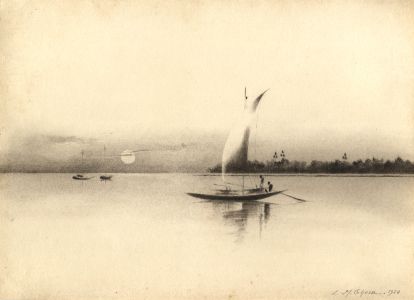 L.M. Ghose - A Pair of 1928 Charcoal Drawings, River Landscape