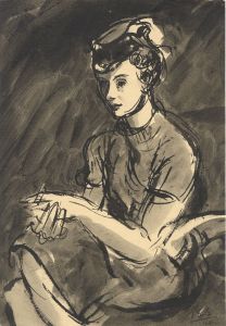 Monogram Z.S.S. - 1940 Pen and Ink Drawing, Woman With Legs Crossed