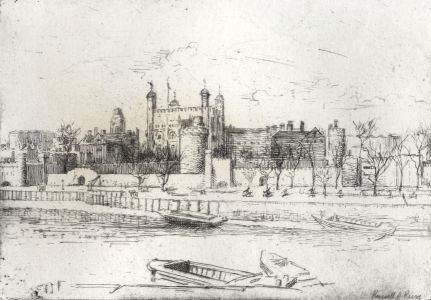 Russell Sidney Reeve - Mid 20th Century Etching, Castle and River Boats