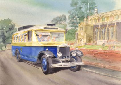 Geoffrey Richard Mortimer - Mid 20th Century Watercolour, Bus Passing a Church