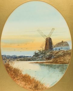 Alfred Grahame - Signed 19th Century Watercolour, River Landscape with Windmill