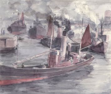 Geoffrey Richard Mortimer - 1960 Watercolour, Trawlers Leaving Port