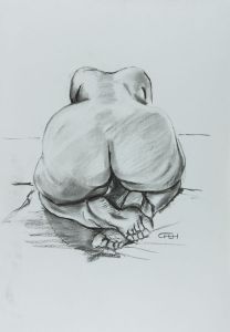 Carl F. Hodgson - Contemporary Charcoal Drawing, Crouching Nude