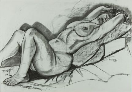 Carl F. Hodgson - Contemporary Charcoal Drawing, Reclining Nude