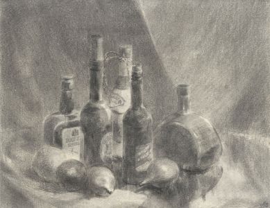 Geoffrey Richard Mortimer - 1959 Charcoal Drawing, Still Life
