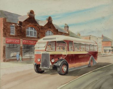 Geoffrey Richard Mortimer - Mid 20th Century Watercolour, Bus Through Colchester