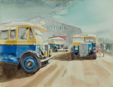 Geoffrey Richard Mortimer - Mid 20th Century Watercolour, Bus Station