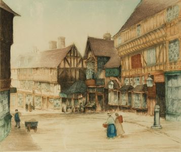 Early 20th Century Etching - Figures in a Street