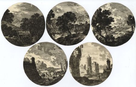A set of 5 round 18th Century Etchings - Assorted Landscape Views