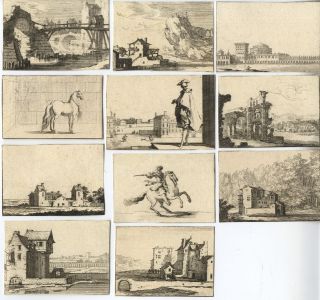 A set of ten tiny 18th Century Etchings - Landscapes and Horses