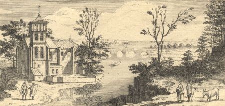 Louise-Magdeleine Horthemels - 18th Century Etching, Church View
