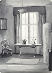 P.M. Evans - Monochrome Mid 20th Century Watercolour, Interior Scenes