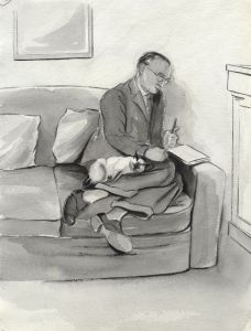 P.M. Evans - Monochrome Mid 20th Century Watercolour, Interior Scenes