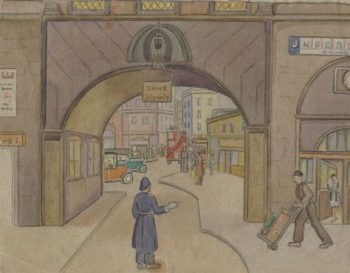 P.M. Evans - Mid 20th Century Watercolour, Policeman Directing London Traffic