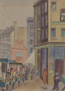P.M. Evans - Mid 20th Century Watercolour, Street Scene with Market
