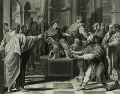 T. Holloway after Raphael - 1820 Engraving, Flymas the Sorcerer 