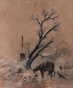 19th Century Graphite Drawing - Scene in the Desert. Siberia
