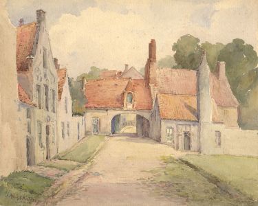 James Allen Shuffrey BWS (1859 - 1939) - 1911 Watercolour, Béguinage, Bruges