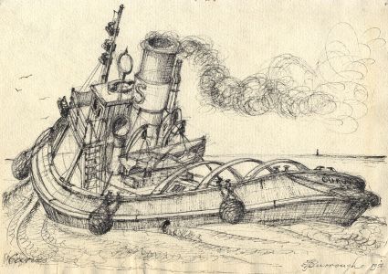 Thomas Burrough RWA, FRIBA - 20th Century Pen and Ink Drawing, Study of a Ship