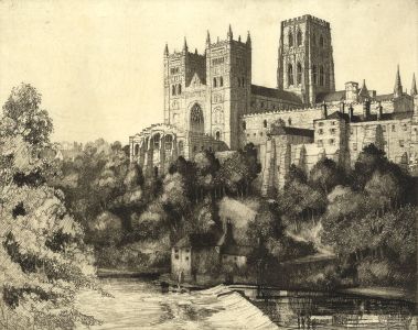 Fine Mid 20th Century Etching - Durham Cathedral, River Weir