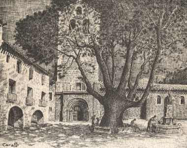 Maurice Caralp (1912-1993) - Mid 20th Century Etching, French Church Courtyard