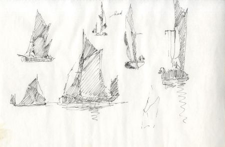 Sydney Vale FRSA - A Pair of Mid 20th Century Pen and Ink Drawings, Boat Studies