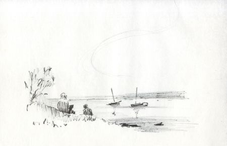 Sydney Vale FRSA - A Pair of Mid 20th Century Pen and Ink Drawings, By the Sea