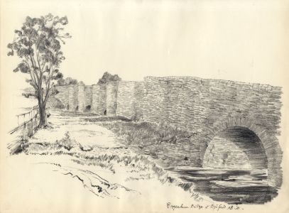 Austin Blomfield - 1941 Charcoal Drawing, Brigenham Bridge nr Bedford