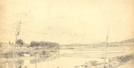 Sir Reginald Blomfield RA - Mid 20th Century Graphite Drawing, Town Landscape 
