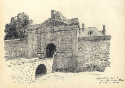 Austin Blomfield - 1958 Charcoal Drawing, Gate of Colmar, Neuf Brisach