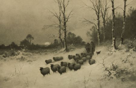 After E. Stanton - Large Early 20th Century Photogravure, Farmers with Flock