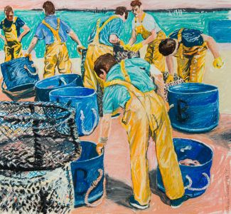 Brian Rusher - 1995 Pastel, Sorting the Catch