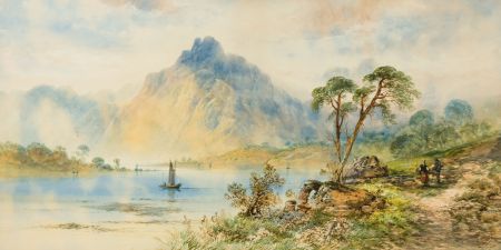Edwin Earp (1851-1945) - Fine Watercolour, Mountainous Landscape with Figures